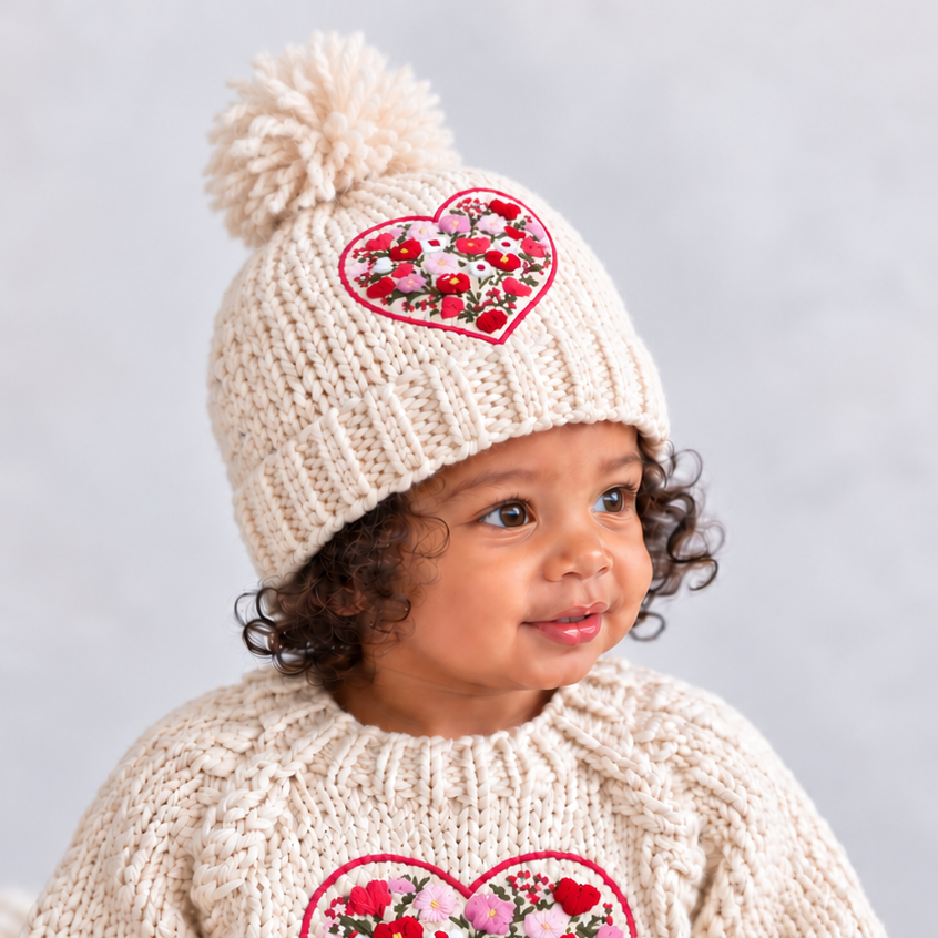 Bright Embroidered Heart Beanie Hat for Baby & Kids