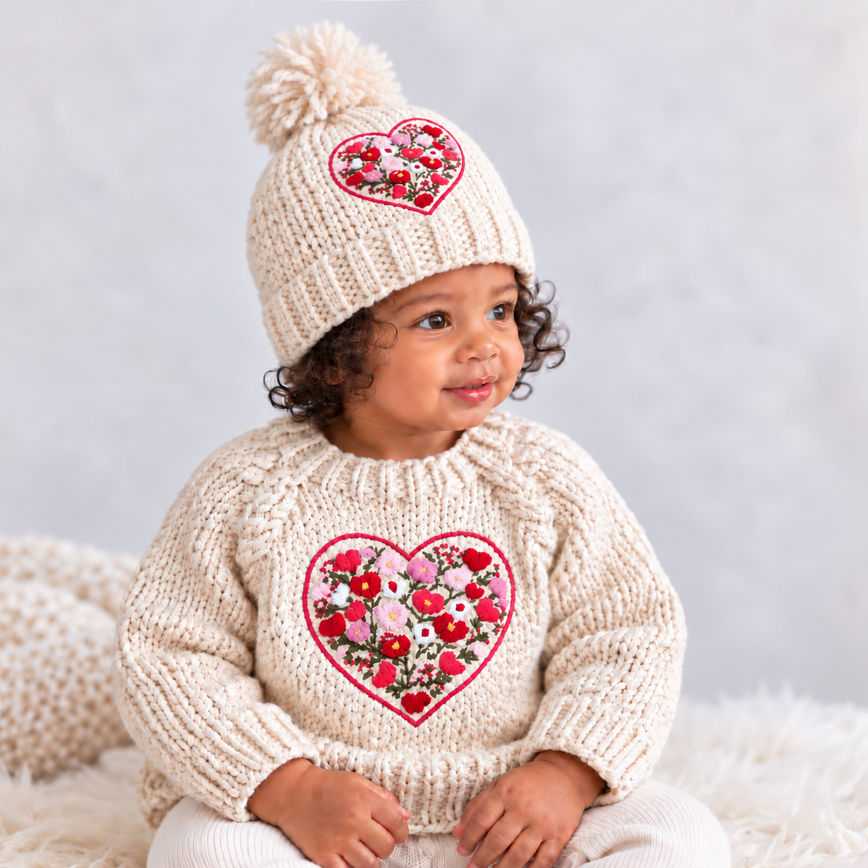 Bright Embroidered Heart Sweater for Baby & Kids