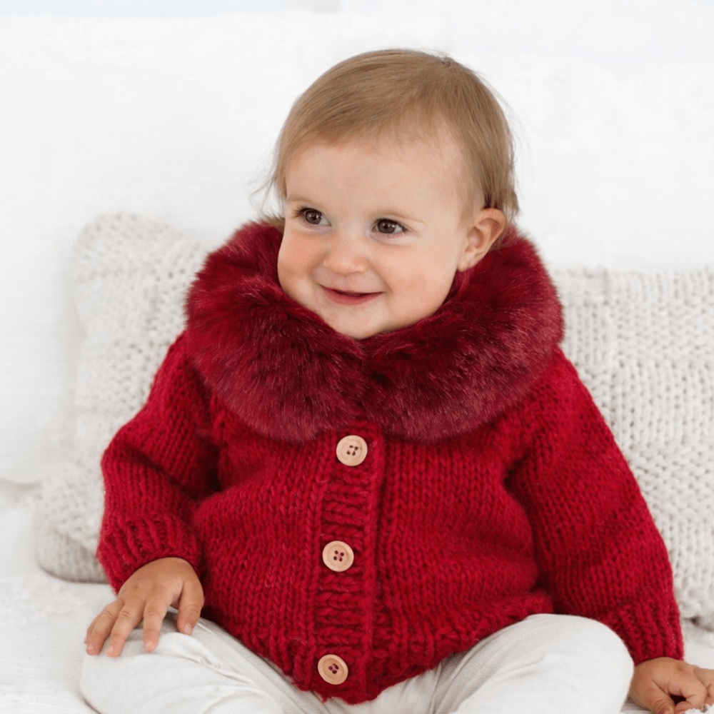 Fur Collar Crimson Cardigan Sweater for Baby & Toddler - Sweaters