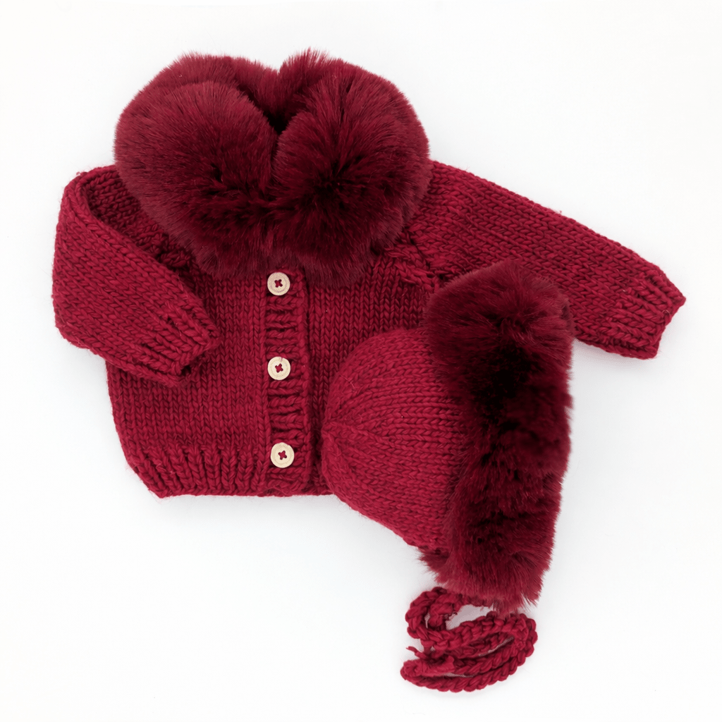 Fur Collar Crimson Cardigan Sweater for Baby & Toddler - Sweaters