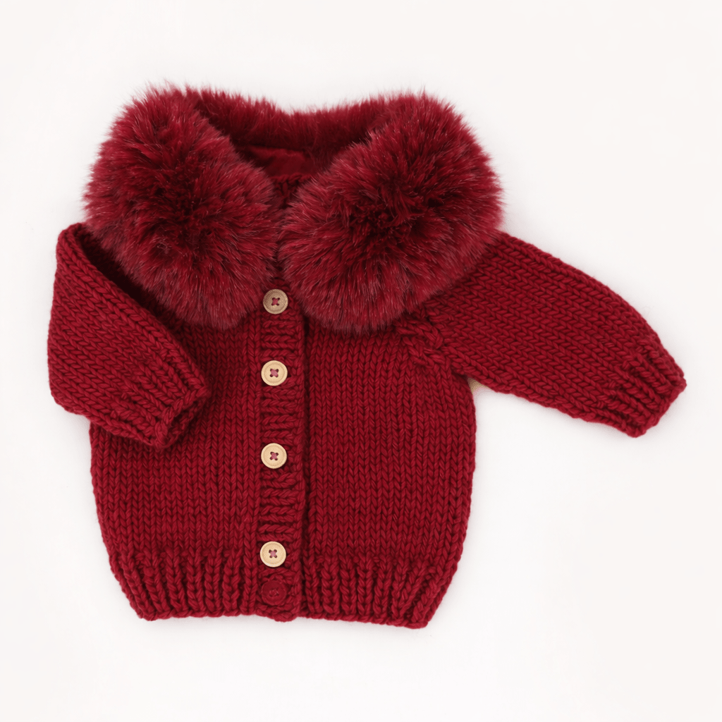 Fur Collar Crimson Cardigan Sweater for Baby & Toddler - Sweaters
