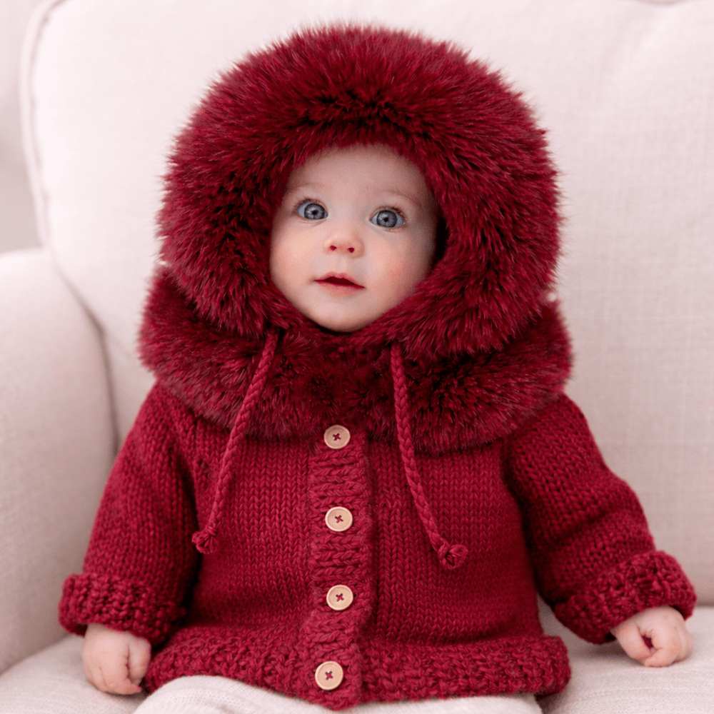 Fur Collar Crimson Cardigan Sweater for Baby & Toddler - Sweaters