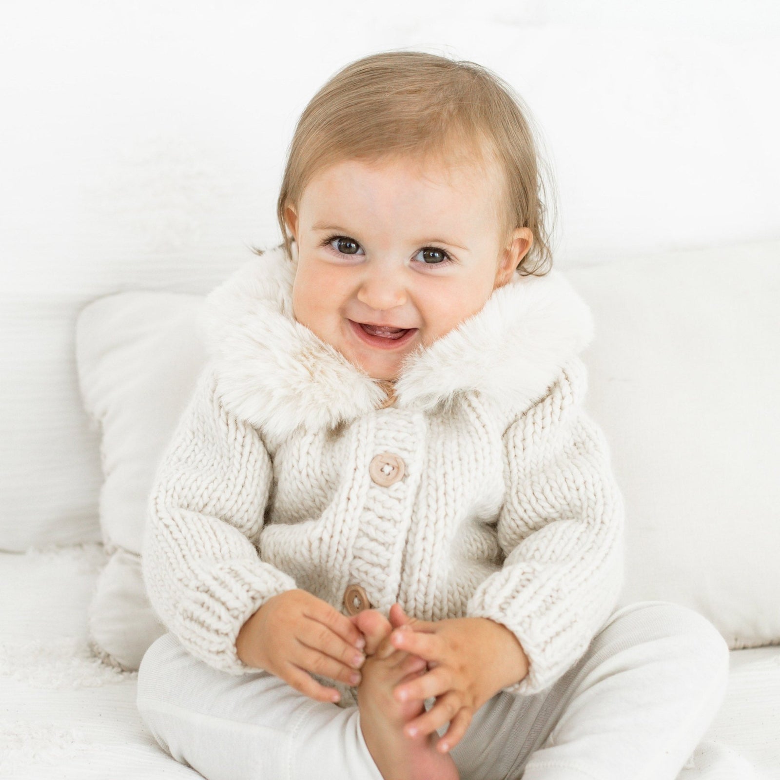 Fur Collar Natural Cardigan Sweater for Baby & Toddler - Sweaters