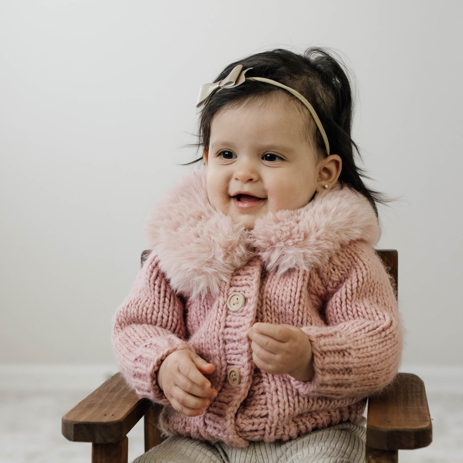 Fur Collar Rosy Cardigan Sweater for Baby & Toddler - Sweaters