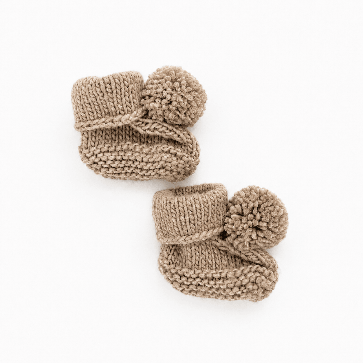 Garter Stitch Baby Booties Pebble with Pom Poms - Booties