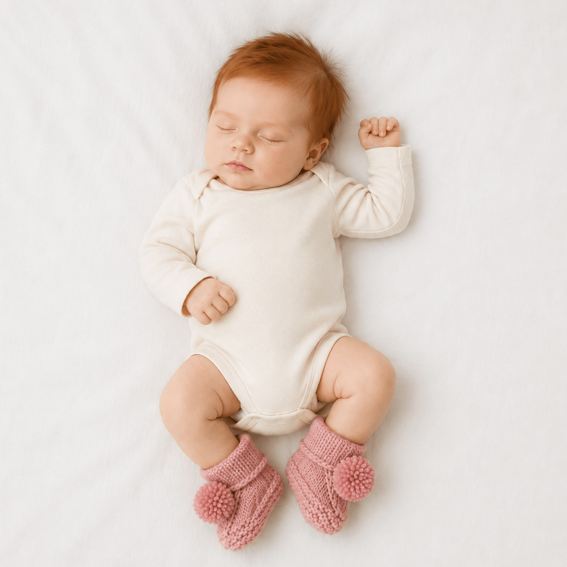 Garter Stitch Baby Booties Rosy with Pom Poms - Booties