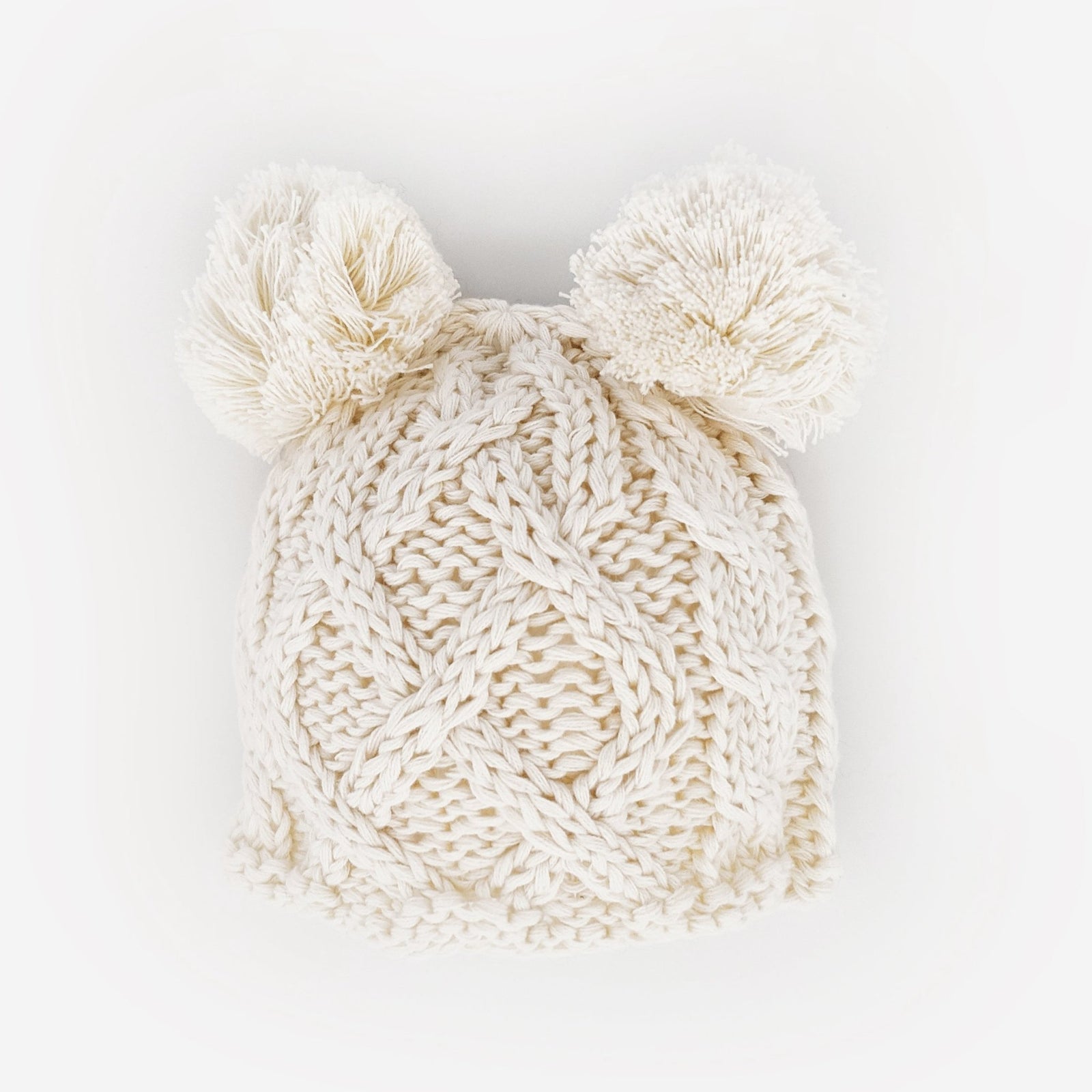 Newborn Aran Natural Double Pom Pom Beanie Hat Infant - Newborn Knits