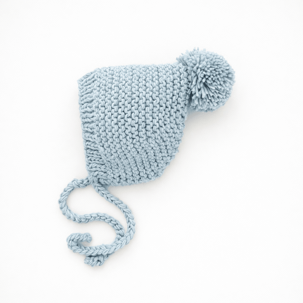 Surf Blue Garter Stitch Knit Bonnet - Beanie Hats