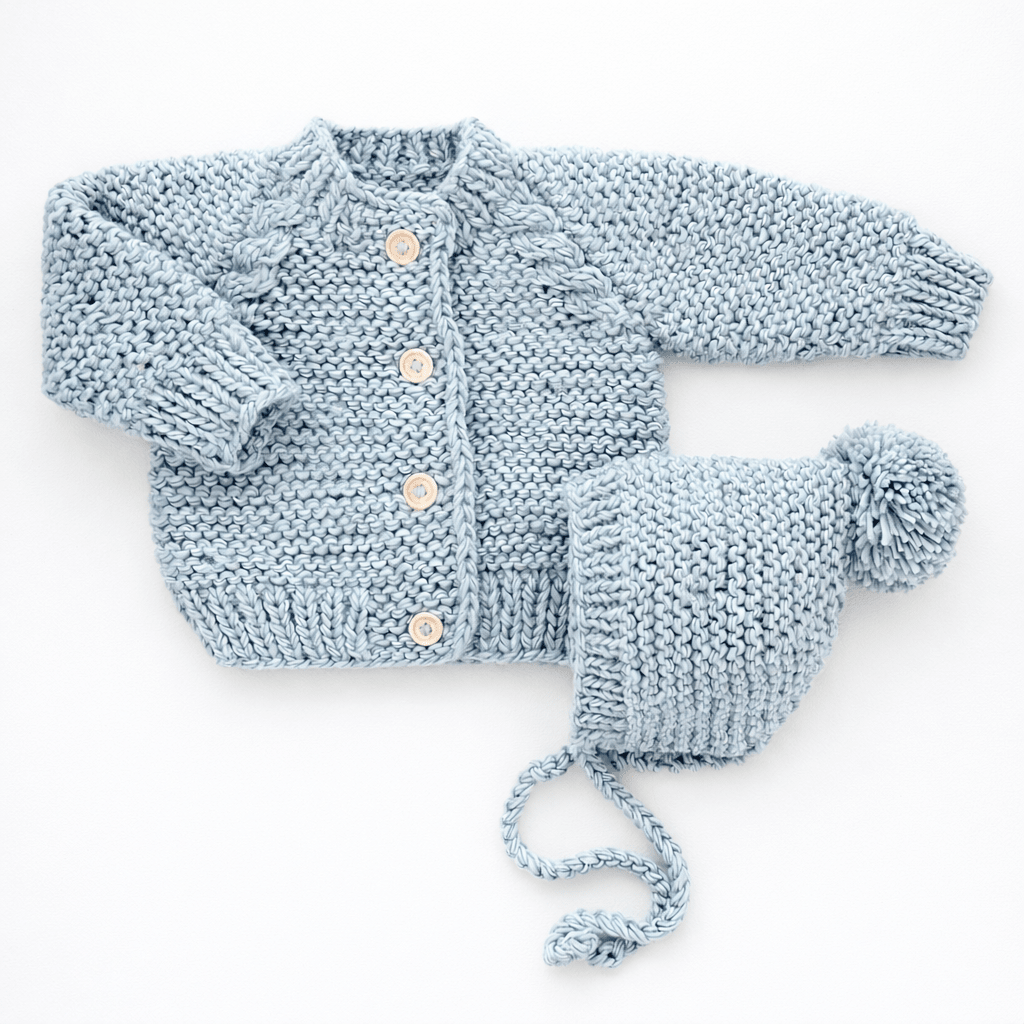 Surf Blue Garter Stitch Knit Bonnet - Beanie Hats