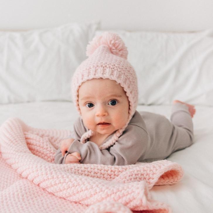 Blush Garter Stitch Knit Bonnet - Beanie Hats