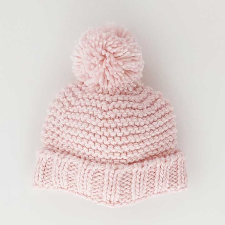 Blush Pink Garter Stitch Beanie Hat - Beanie Hats