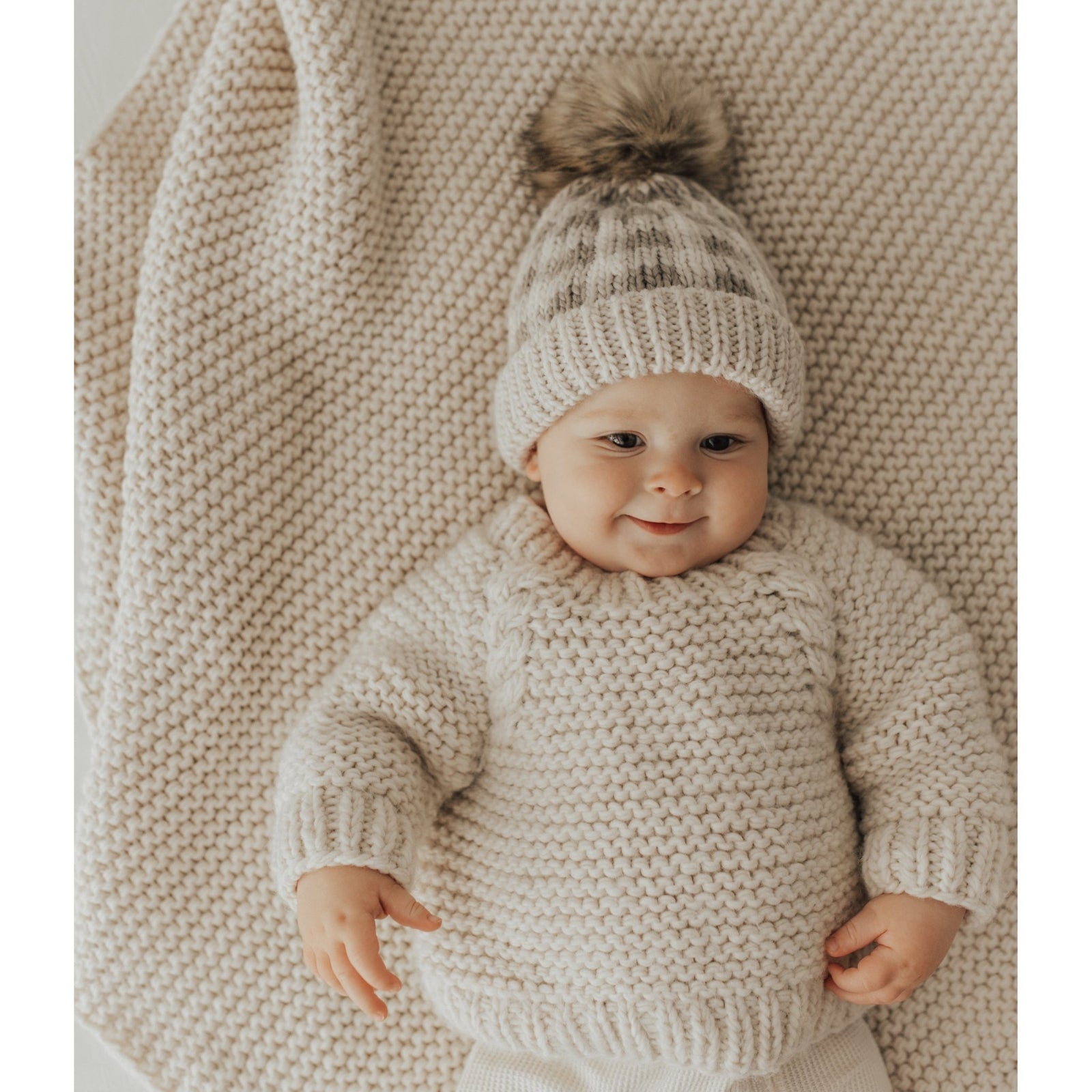 Garter Stitch Crew Neck Sweater Natural - Sweaters