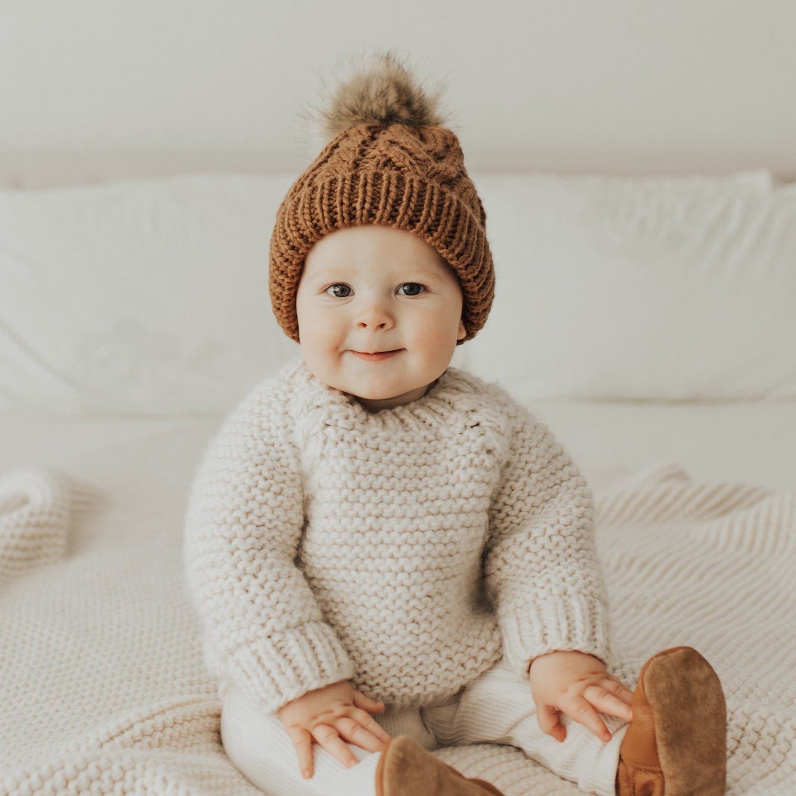 Garter Stitch Crew Neck Sweater Natural - Sweaters