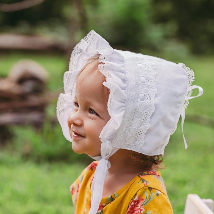 Girls White Ribbon Bonnet - bonnets