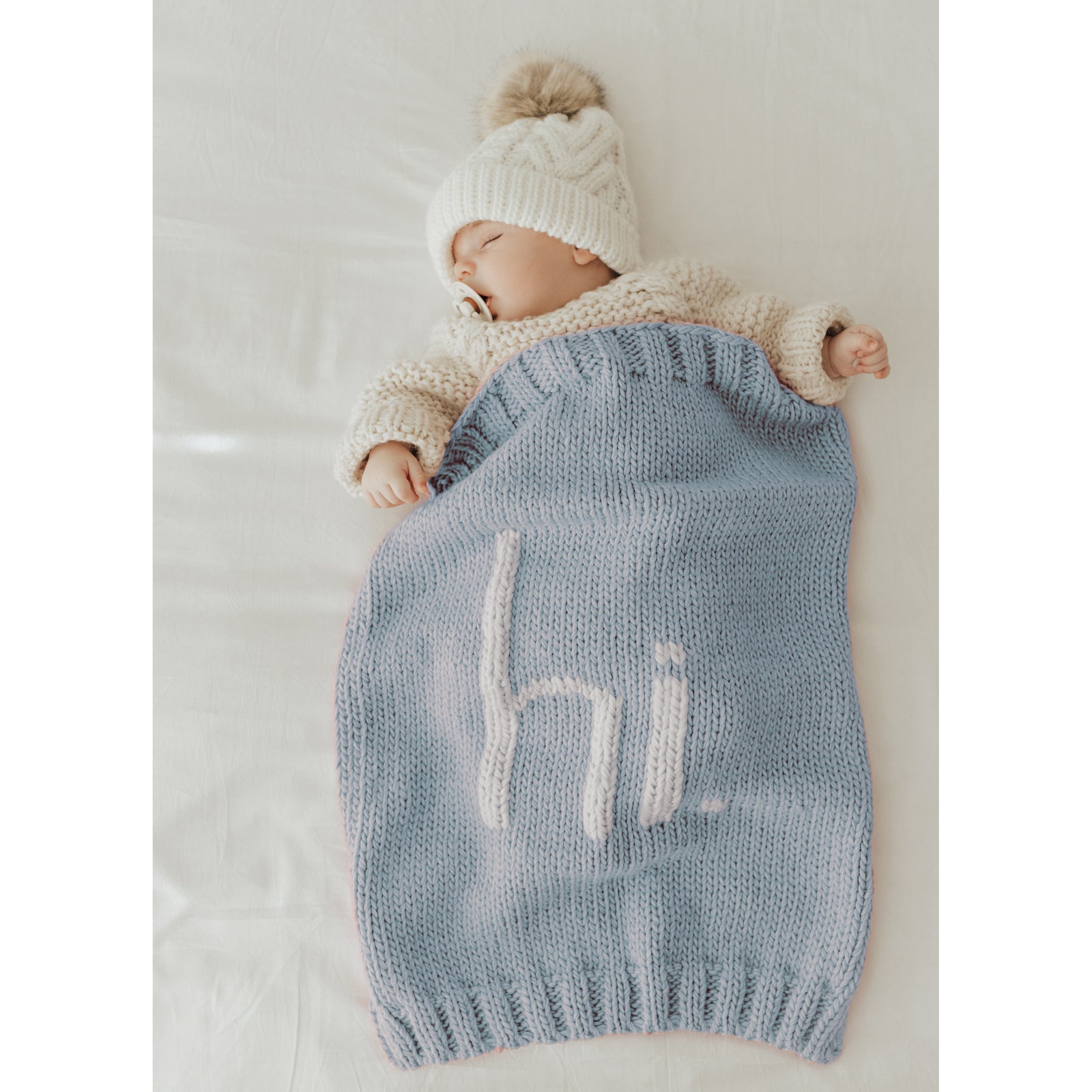 hi. Hand Knit Blanket Surf Blue