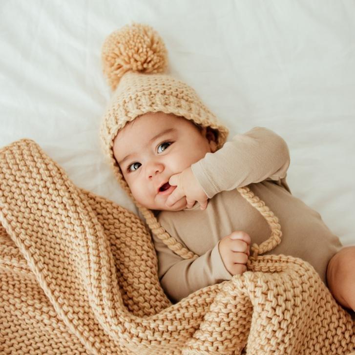 Latte Garter Stitch Knit Bonnet - Beanie Hats