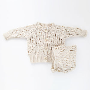 Leaf Lace Cardigan Sweater Natural - Sweaters