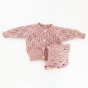 Leaf Lace Cardigan Sweater Rosy - Sweaters