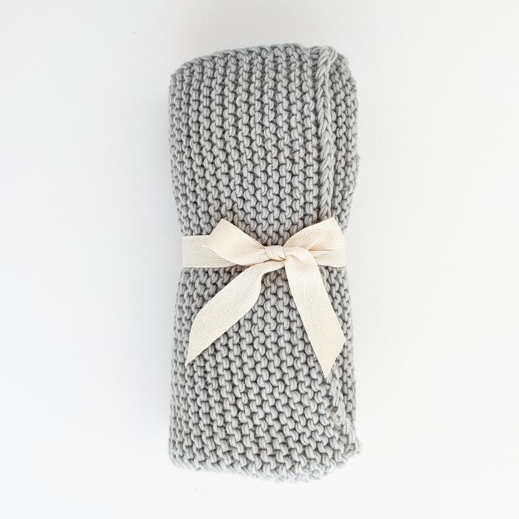 Light Grey Garter Stitch Knit Blanket - Beanie Hats