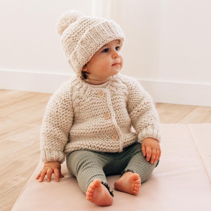 Natural Garter Stitch Cardigan Sweater - Sweaters