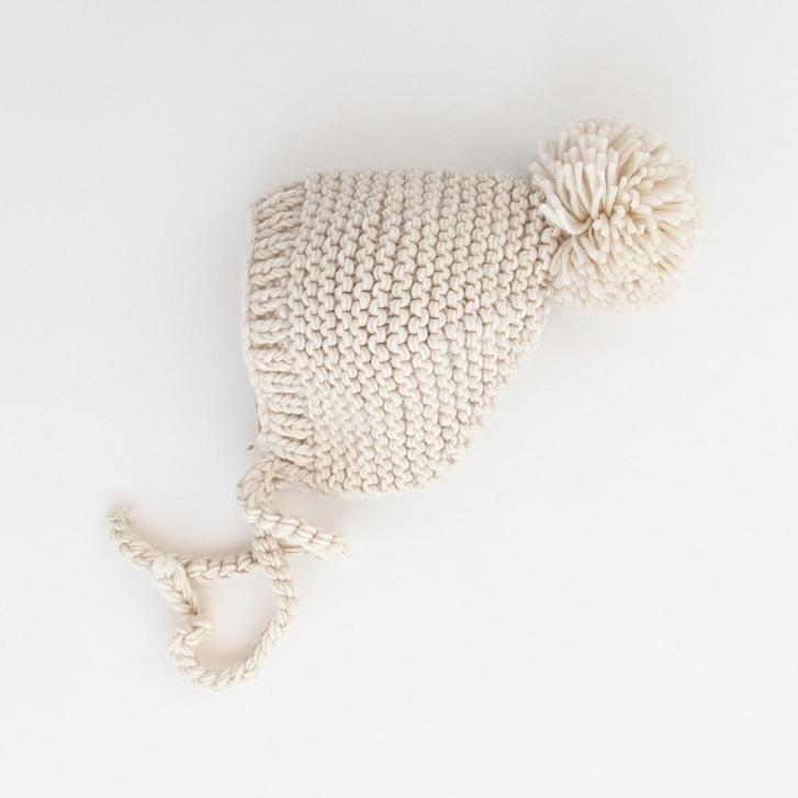 Natural Garter Stitch Knit Bonnet - Beanie Hats