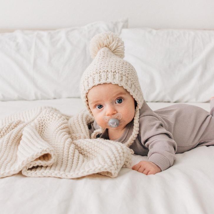 Natural Garter Stitch Knit Bonnet - Beanie Hats