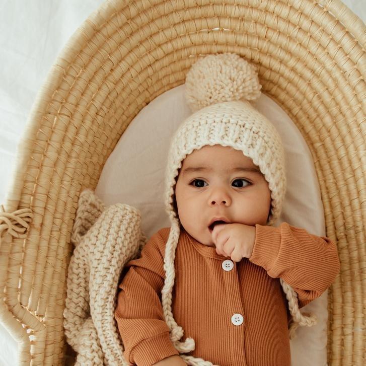 Natural Garter Stitch Knit Bonnet - Beanie Hats