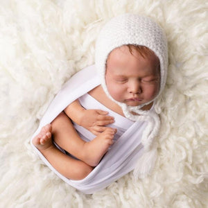 Newborn White Angora Knit Bonnet - Newborn Knits