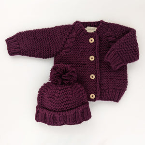 Plum Garter Stitch Cardigan Sweater - Sweaters