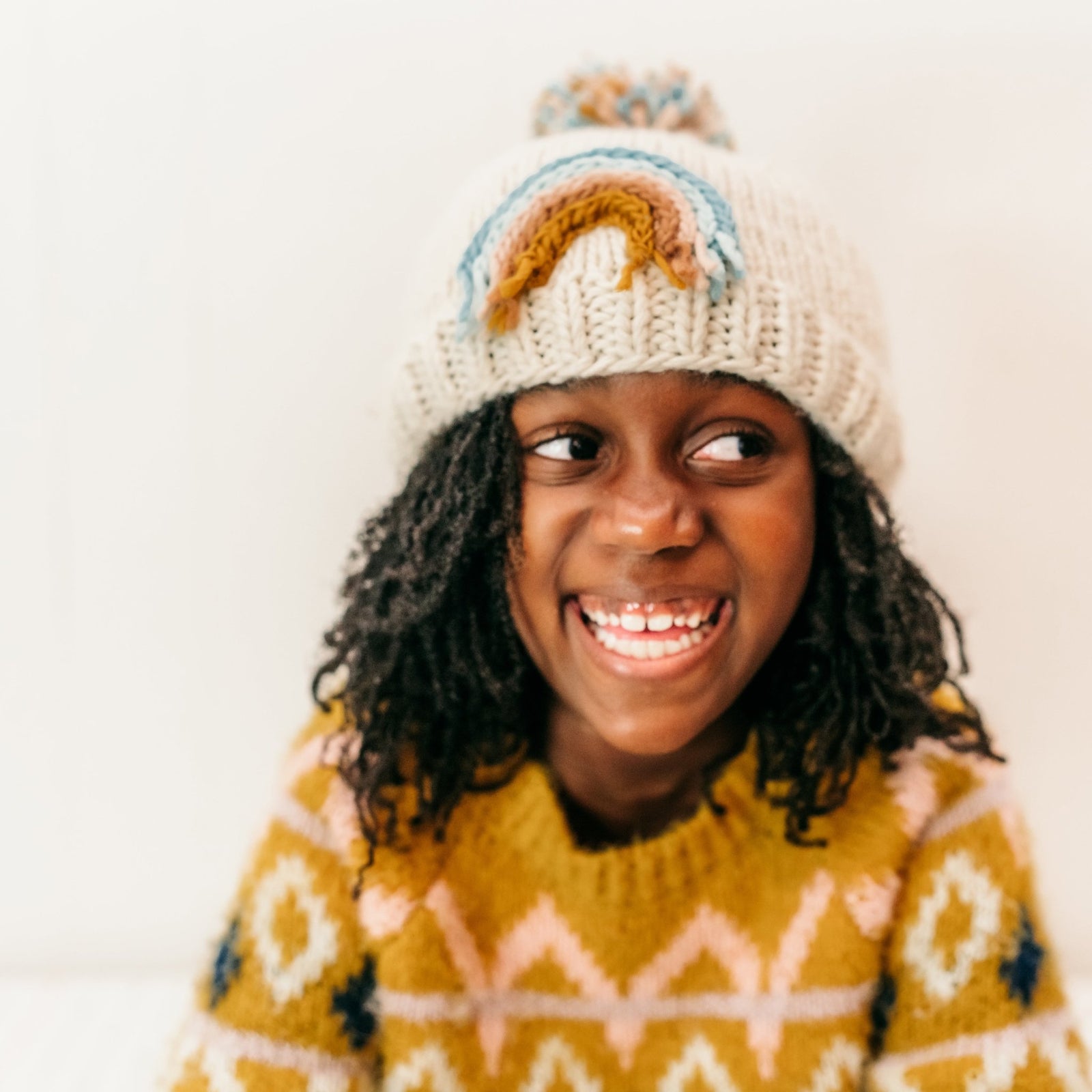 Teal Rainbow Knit Beanie Hat - Beanie Hats