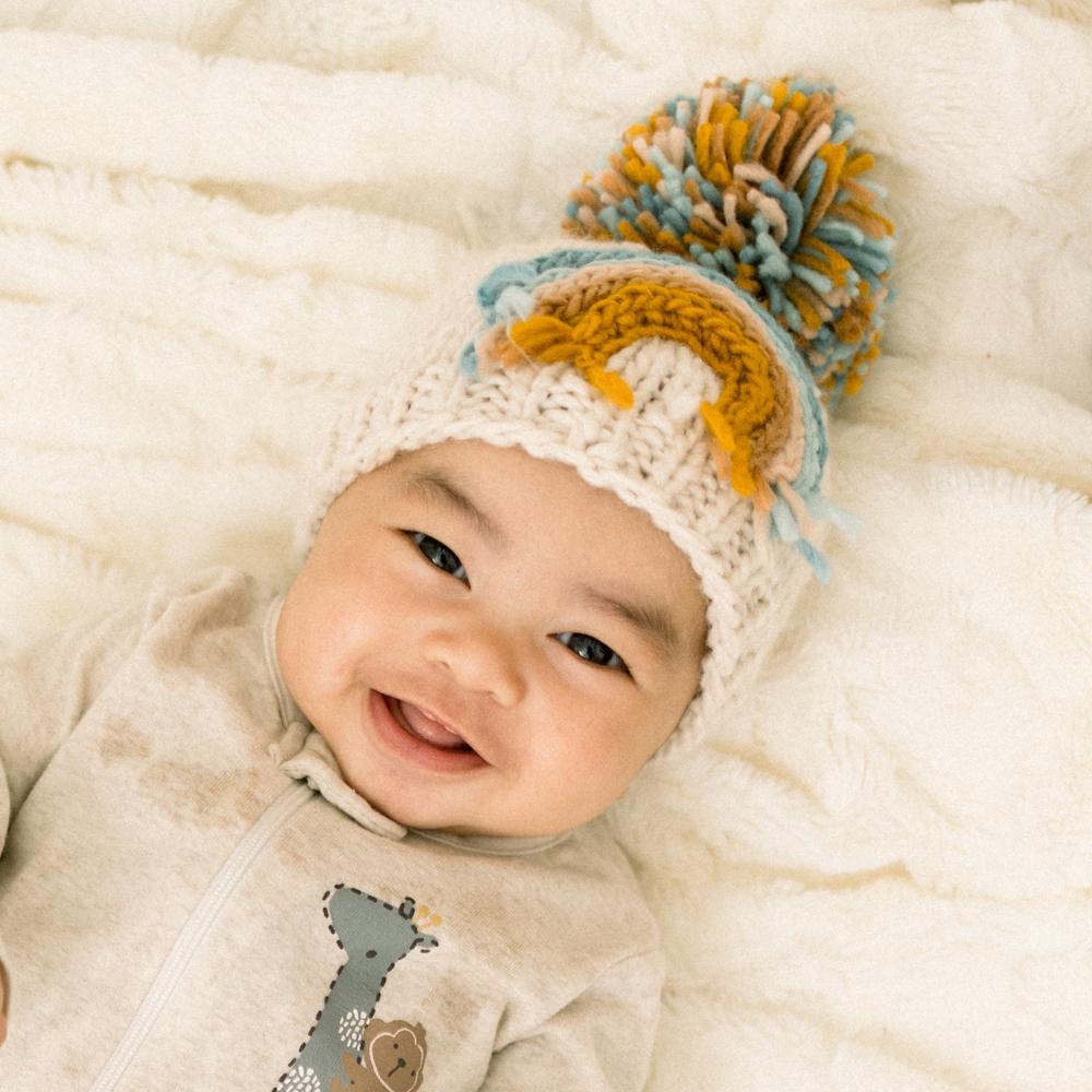 Teal Rainbow Knit Beanie Hat - Beanie Hats