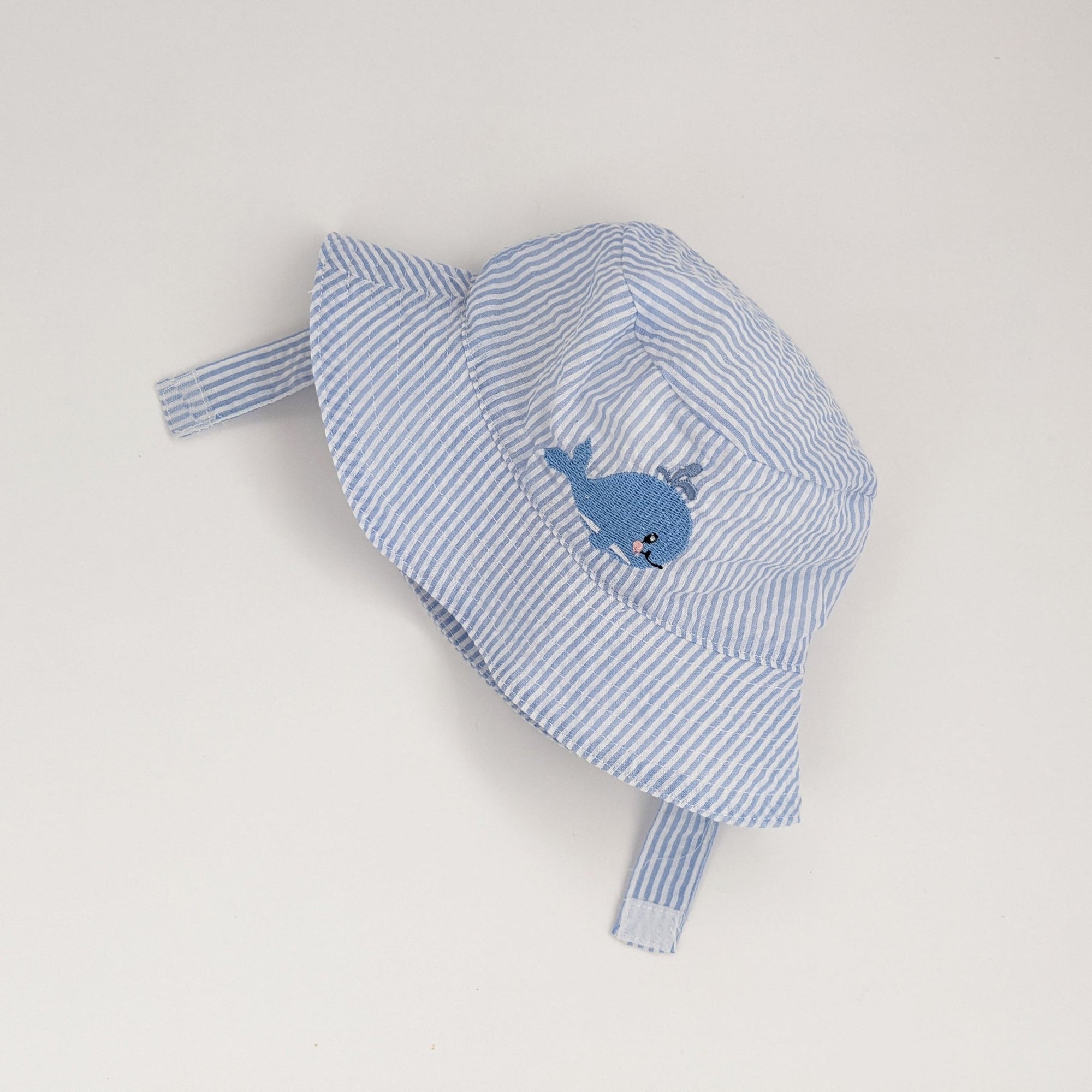 Whale Blue Seersucker UPF 25+ Bucket Hat - Sunhat