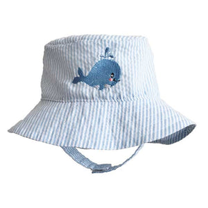 Whale Blue Seersucker UPF 25+ Bucket Hat - Sunhat