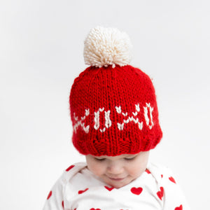 XOXO Red Valentine's Day Hand Knit Beanie Hat - Beanie Hats