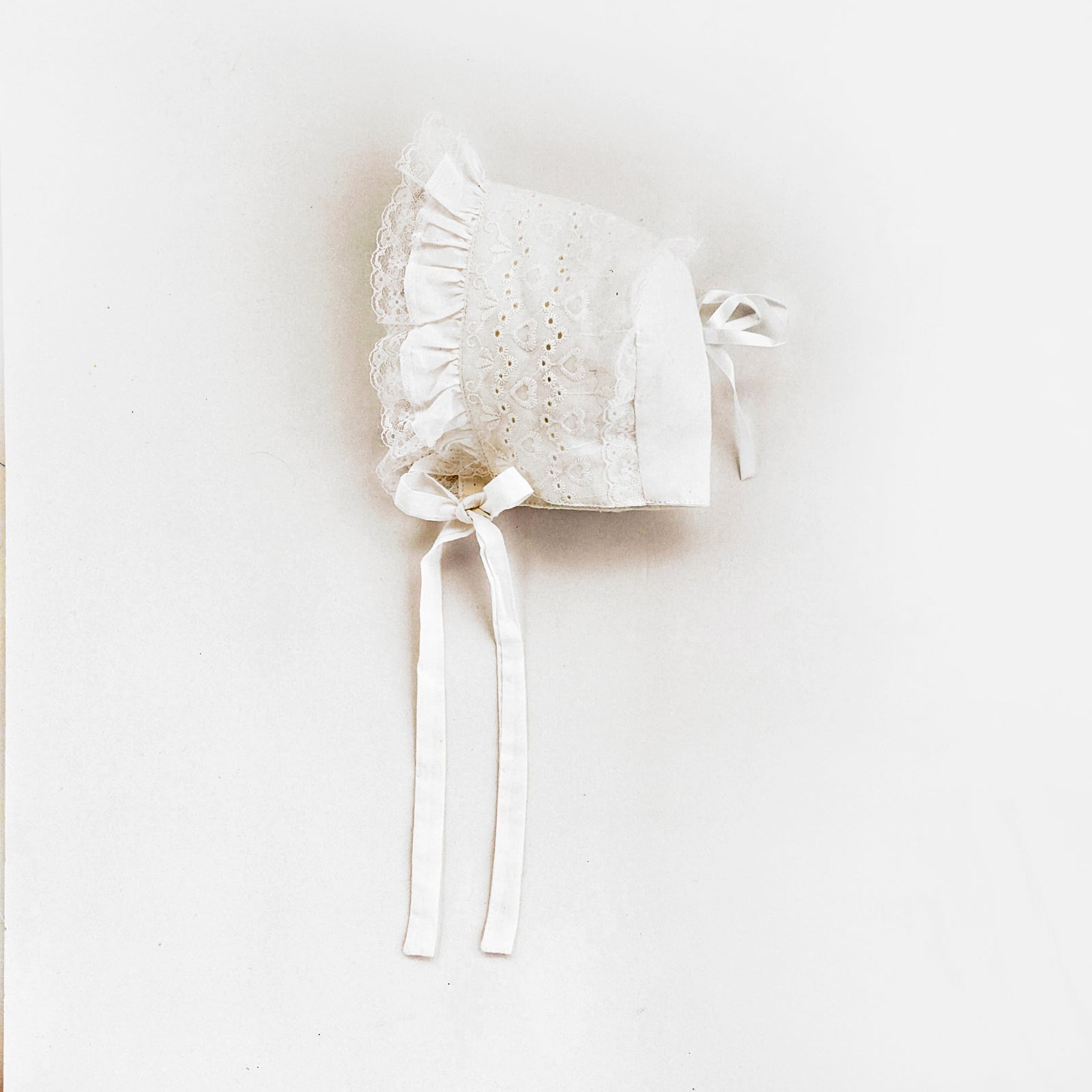 White Heart Eyelet Bonnet for Infants