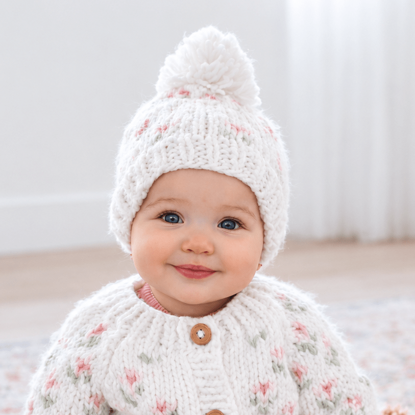 Bitty Blooms White Beanie Hat - Beanie Hats