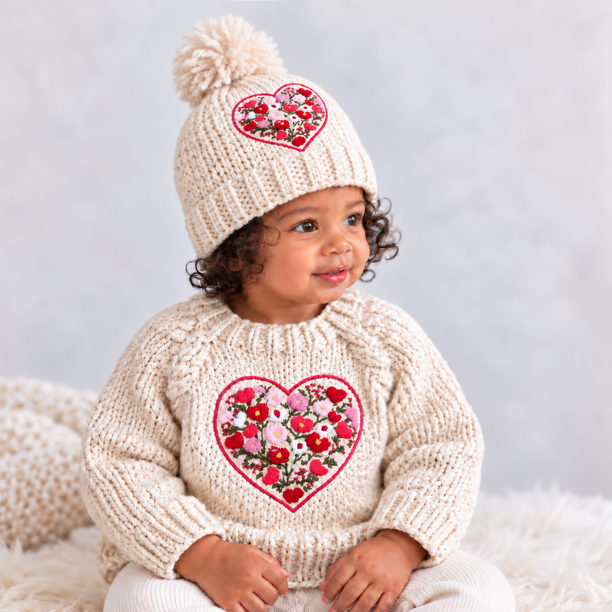 Bright Embroidered Heart Sweater for Baby & Kids