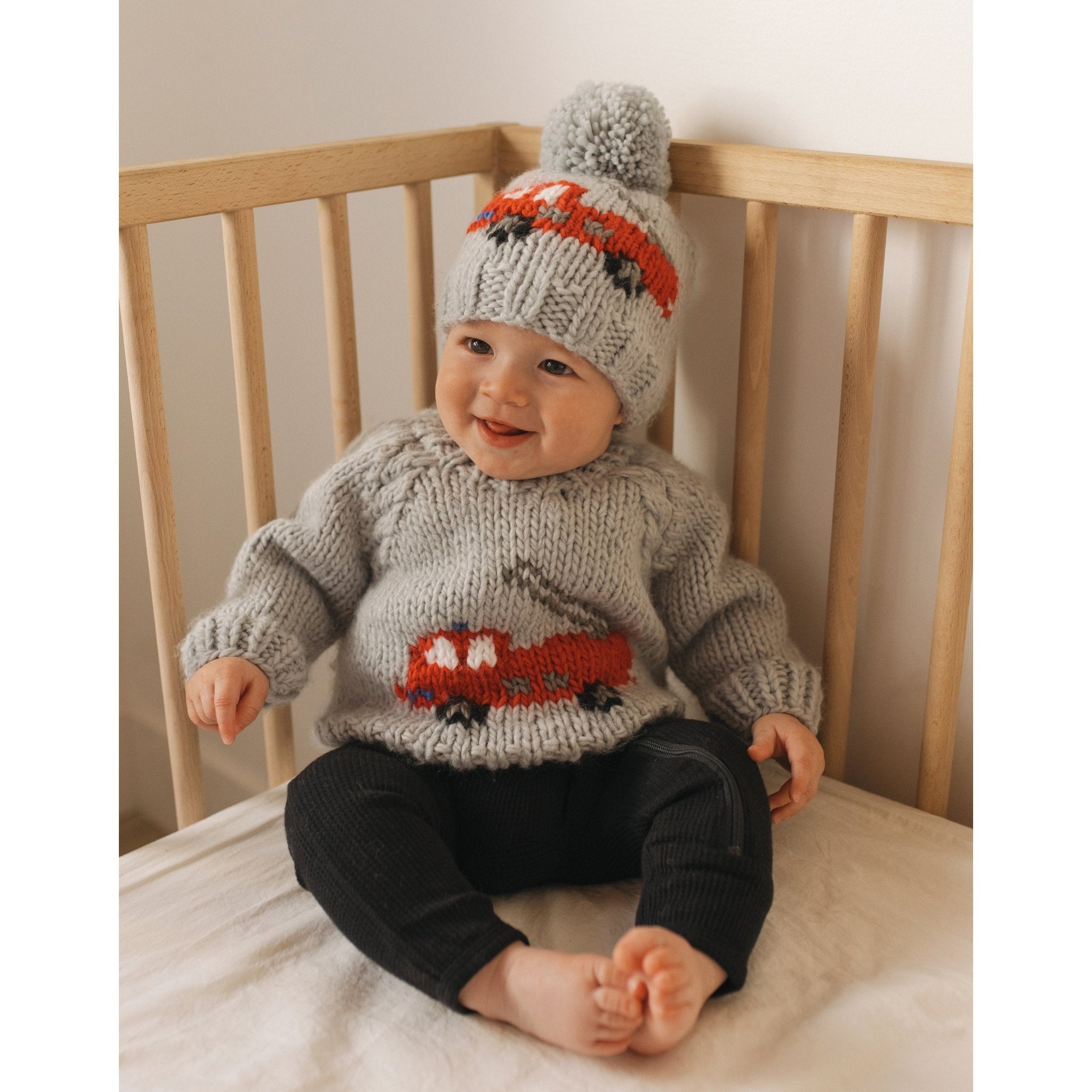 Fire Engine Crew Neck Sweater for Baby Toddler Huggalugs