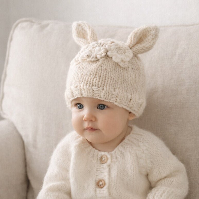 Flower Bunny Beanie Natural - Beanie Hats