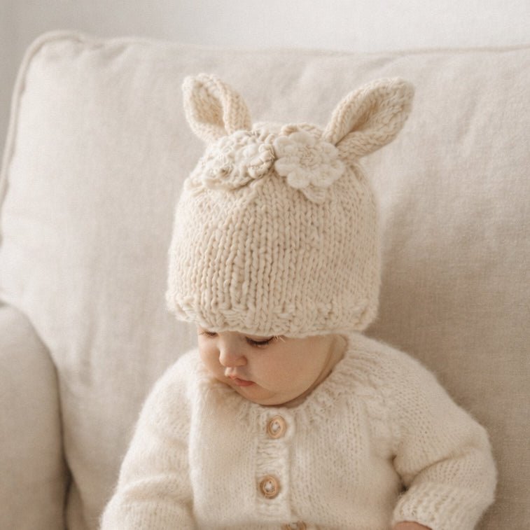 Flower Bunny Beanie Natural - Beanie Hats