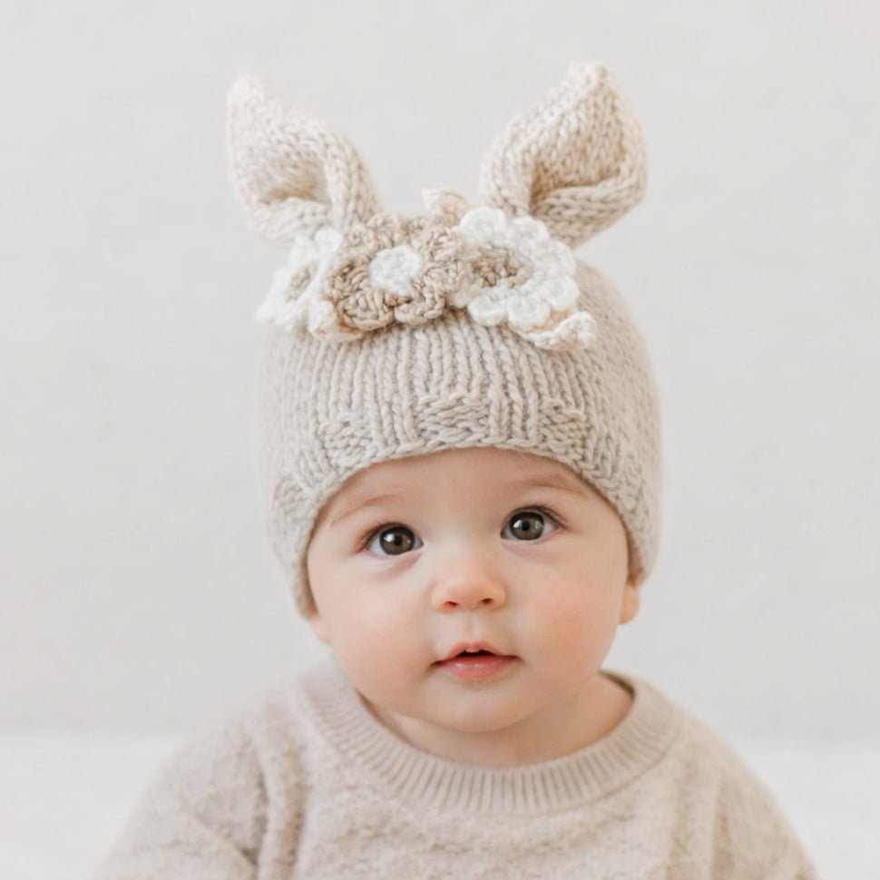 Flower Bunny Beanie Oatmeal - Beanie Hats