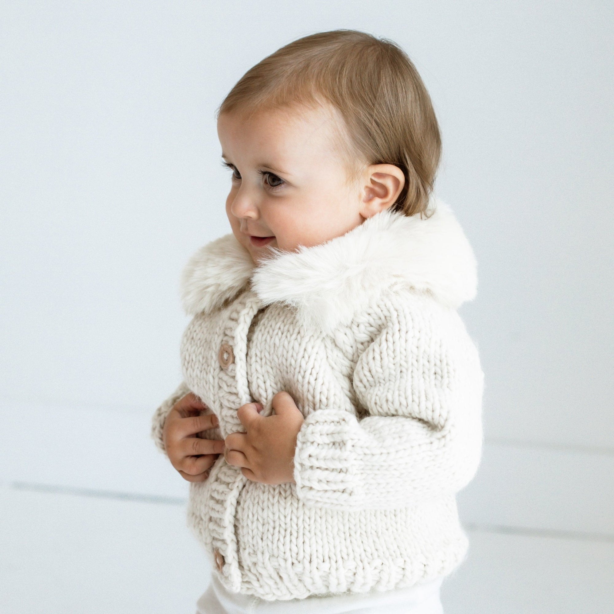 Fur Collar Natural Cardigan Sweater for Baby & Toddler - Sweaters