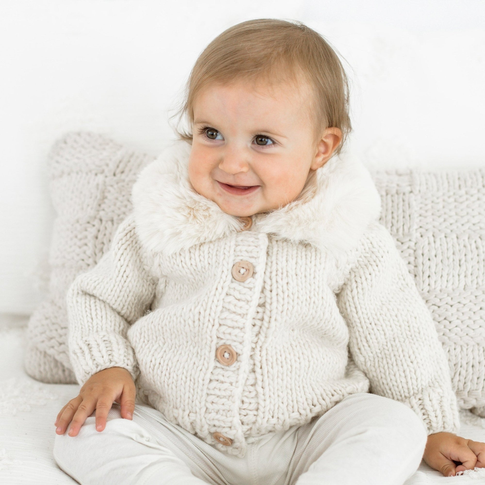 Fur Collar Natural Cardigan Sweater for Baby & Toddler - Sweaters