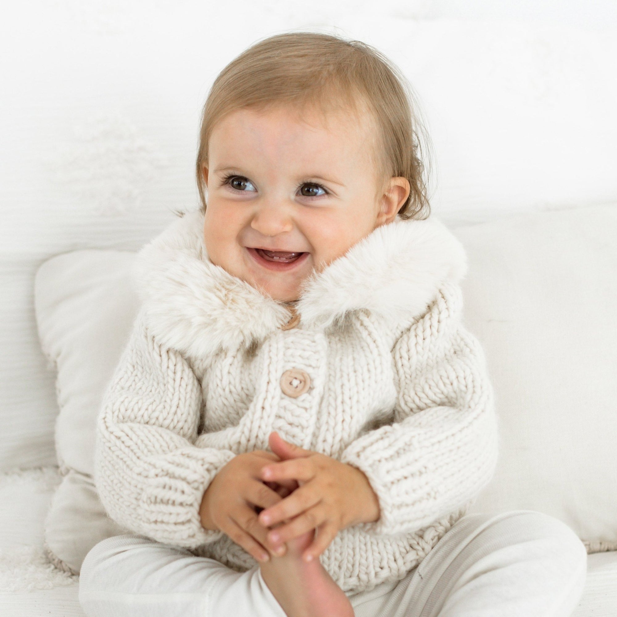 Fur Collar Natural Cardigan Sweater for Baby & Toddler - Sweaters