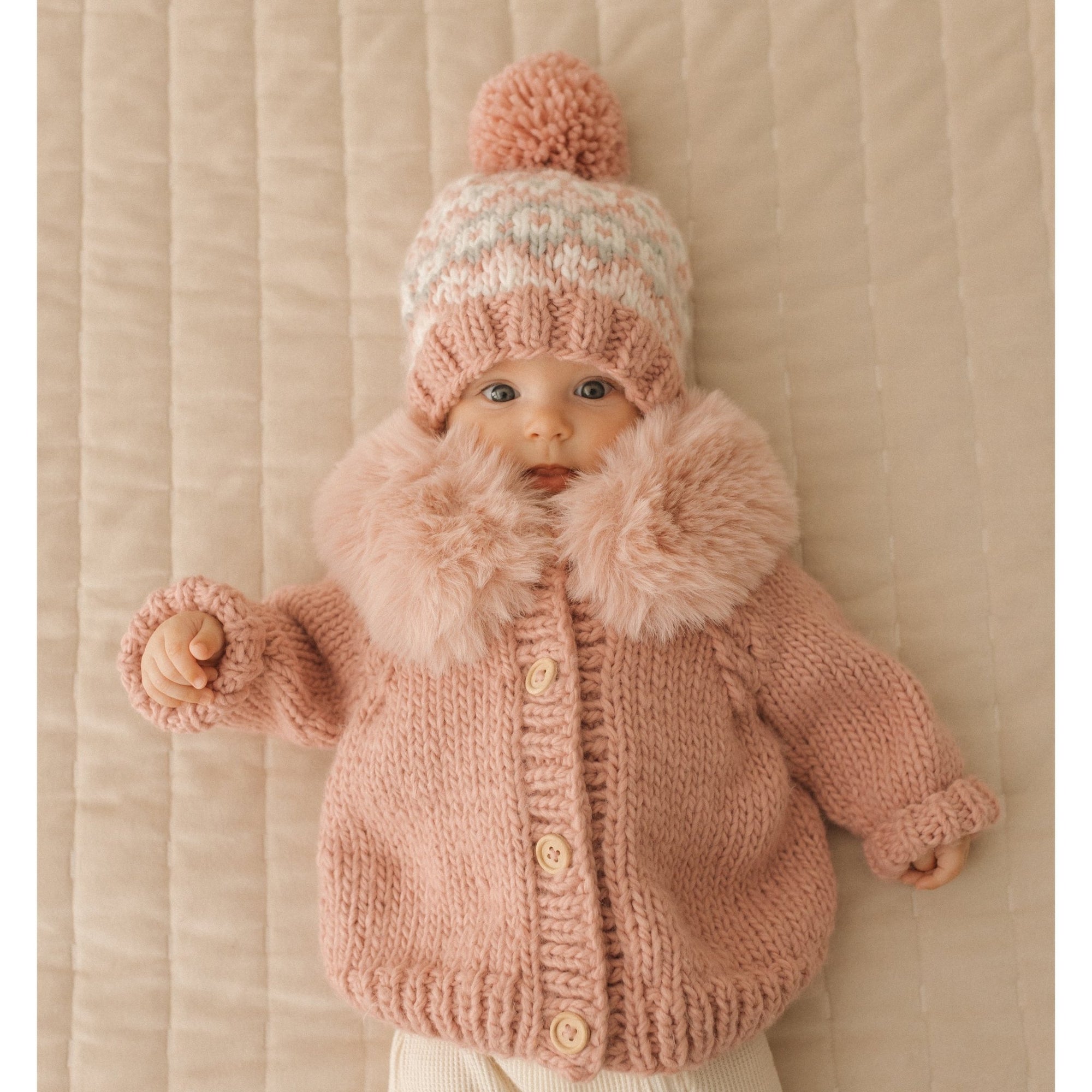 Fur Collar Rosy Cardigan Sweater for Baby & Toddler - Sweaters