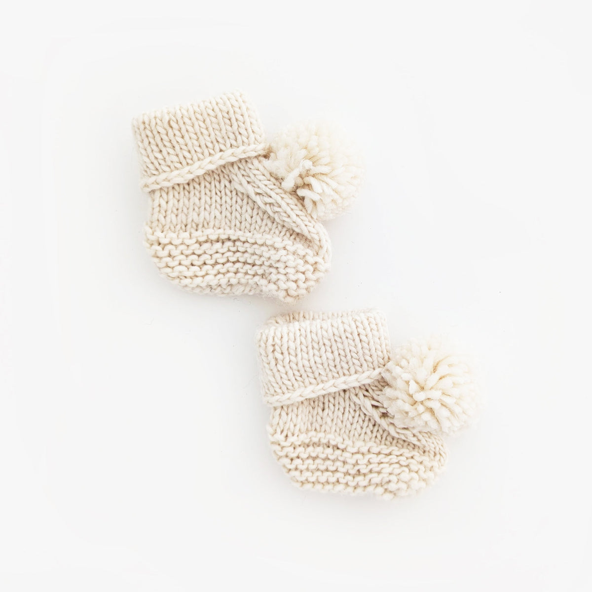 Garter Stitch Baby Booties Natural with Pom Poms due July - Booties