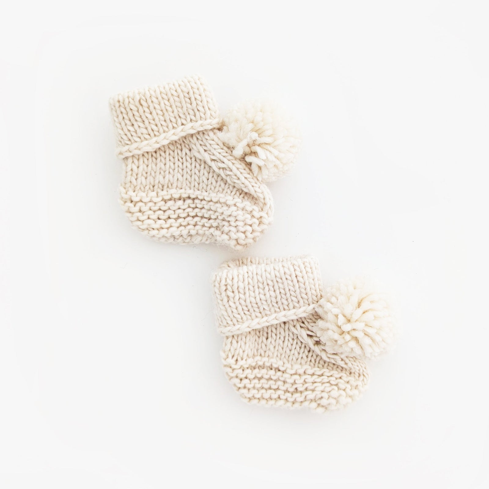 Garter Stitch Baby Booties Natural with Pom Poms due July - Booties