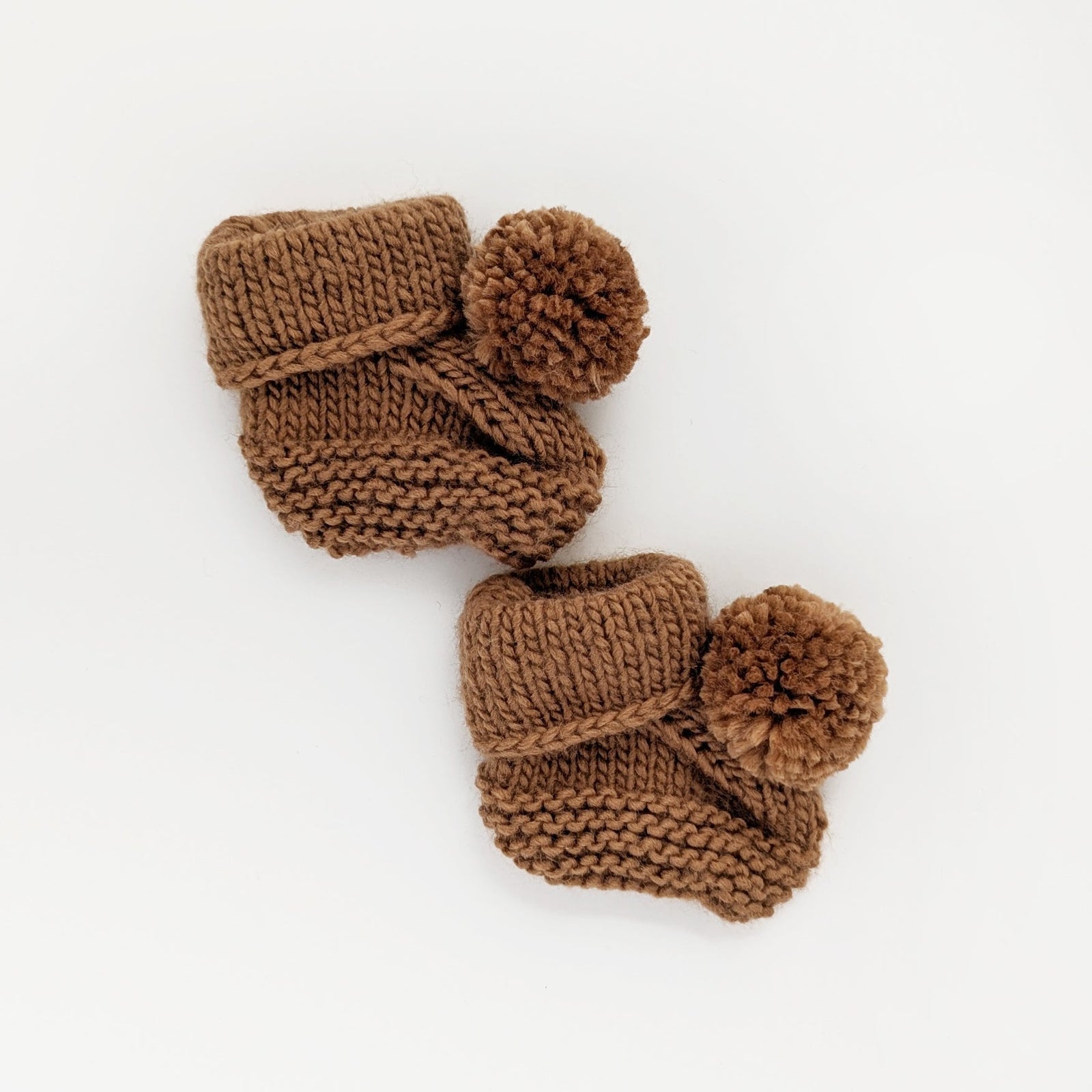 Garter Stitch Baby Booties Pecan with Pom Poms due July - Booties