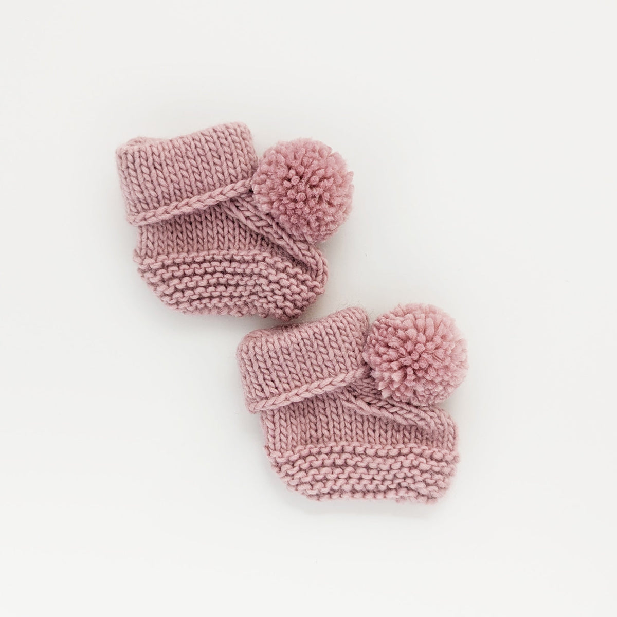 Garter Stitch Baby Booties Rosy with Pom Poms due July - Booties