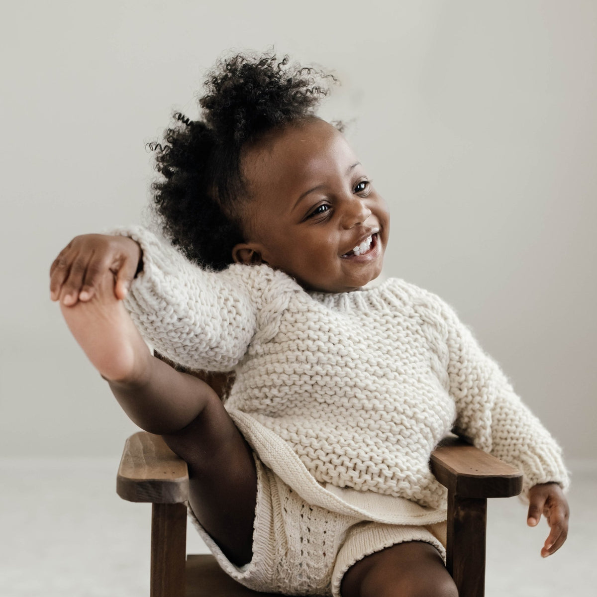 Garter Stitch Crew Neck Sweater Natural - Sweaters